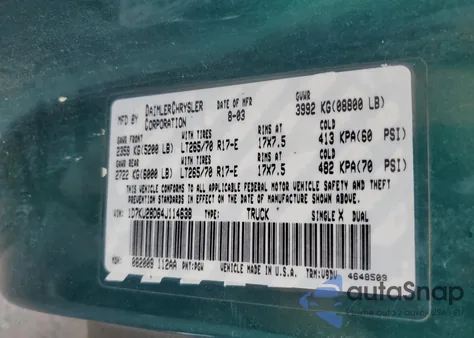 2004 Dodge Ram 2500 St из США, поврежденный, VIN 1D7KU28D64J114638